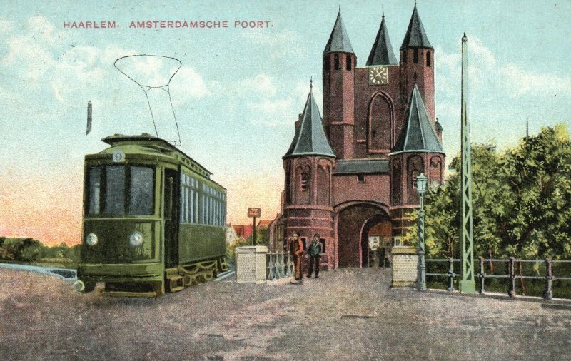 Haarlem Netherlands, Poort Trolley Station Building Landmark Vintage Postcard