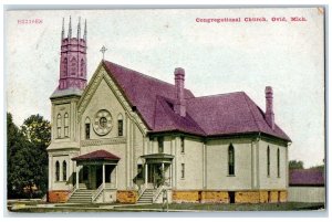 1910 Congregational Church Exterior Roadside Ovid Michigan MI Posted Postcard