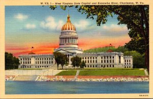 West Virginia Charleston State Capitol Building and Kanawha River Curteich