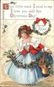 Christmas Children Girl Fancy Wreath Embossed c1900s-20s Postcard