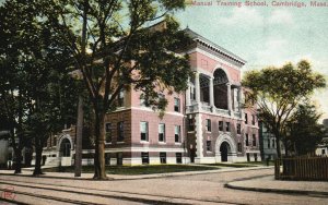 Vintage Postcard Manual Training School Campus Building Cambridge Massachusetts