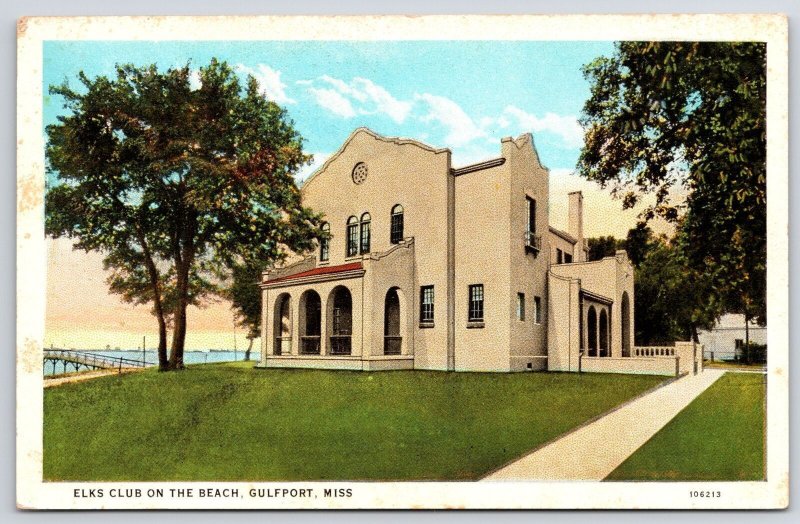 Elks Club On The Beach Gulfport Mississippi MS Grounds Pathway Trees Postcard