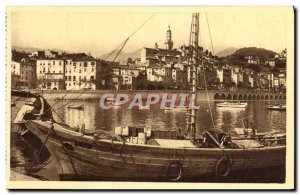 Old Postcard Menton Harbor and Old Town Boat