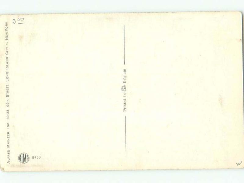 foreign Pre-1980 signed BUNNY RABBIT BEHIND BOY WITH RAKE AC6790