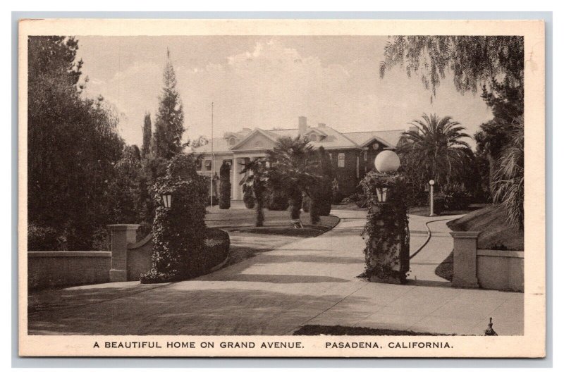 Residence on Grand Avenue Pasadena California CA UNP WB Postcard Z9
