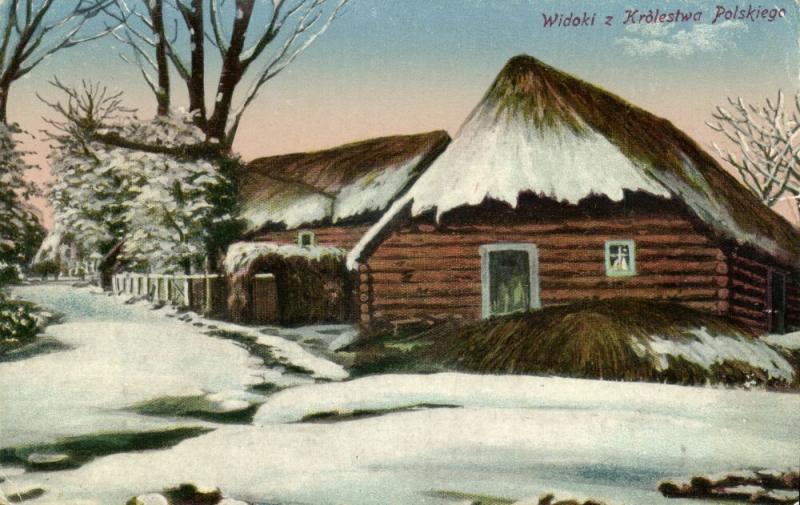 poland, Views from the Polish Kingdom, Farm House in Snow (1917) German Feldpost