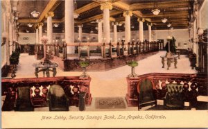Hand Colored Postcard Main Lobby, Security Savings Bank Los Angeles, California