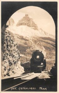 RPPC CATHEDRAL PEAK CANADA CPR TRAIN REAL PHOTO POSTCARD (c. 1930s)