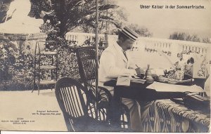 RPPC ROYALTY GERMANY, Kaiser Wilhelm II Writing at Outdoor Table, Summer Air