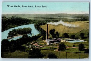 Boone Iowa Postcard Bird's Eye View Of Water Works River Station c1910s Vintage