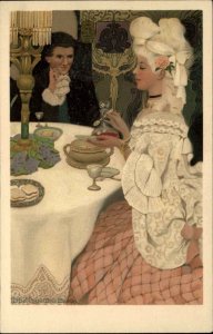 Art Nouveau ETHEL FRANKLIN BETTS Beautiful Man Woman Dinner Table Victorian