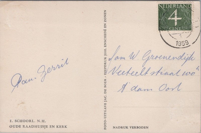 Netherlands Schoorl Oude Raadhuis En Kerk Vintage Postcard C080
