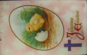 Embossed Easter Chick w Egg Shell Postcard