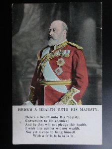 H.R.H. King Edward Vll HERS'S HEALTH UNTO HIS MAJESTY Old Postcard Millar & Lang