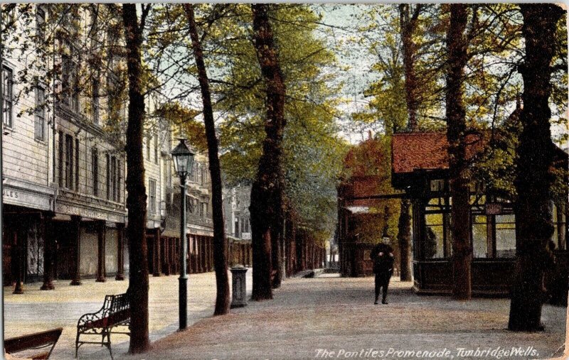 Tunbridgewells Pontiles Promenade Divded Back Antique Postcard Note WOB 1c Stamp 