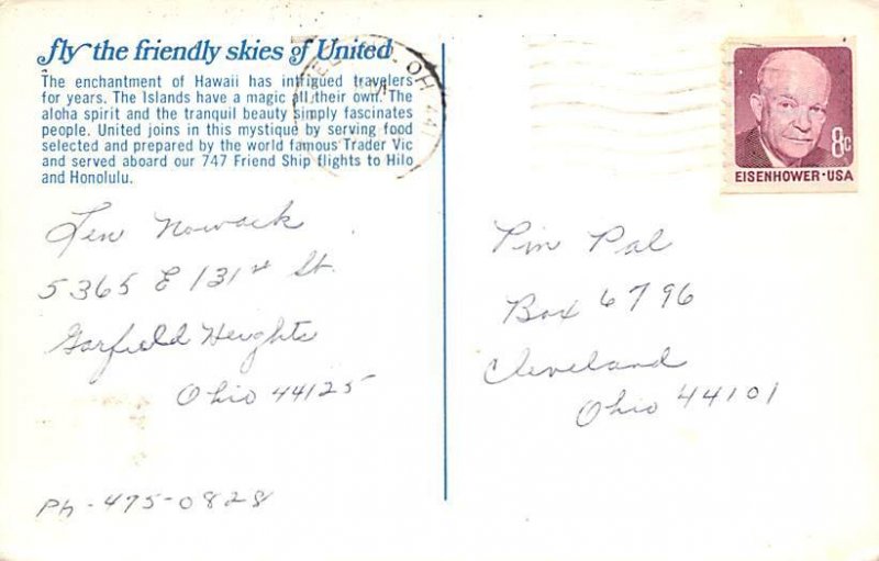 Hawaii, United Airlines Airplane Postal Used Unknown 