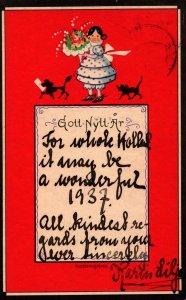 Gott Nytt Ar Girl Vintage Postcard 09.83