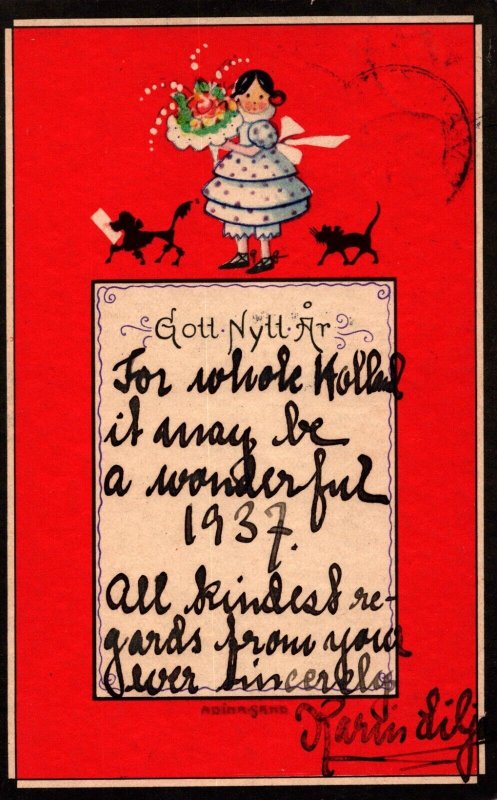 Gott Nytt Ar Girl Vintage Postcard 09.83