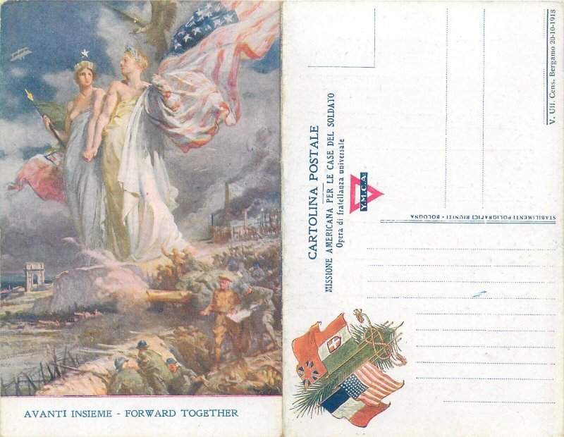 American Italian WW1 military alliance allegory patriotic anthems flags rare pc 