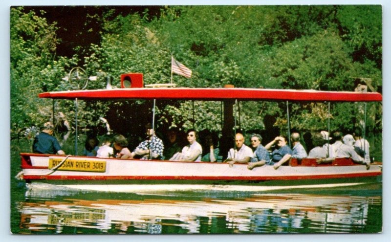 RUSSIAN RIVER, CA California ~Captain Greene's MOTOR BOAT CRUISE c1950s Postcard