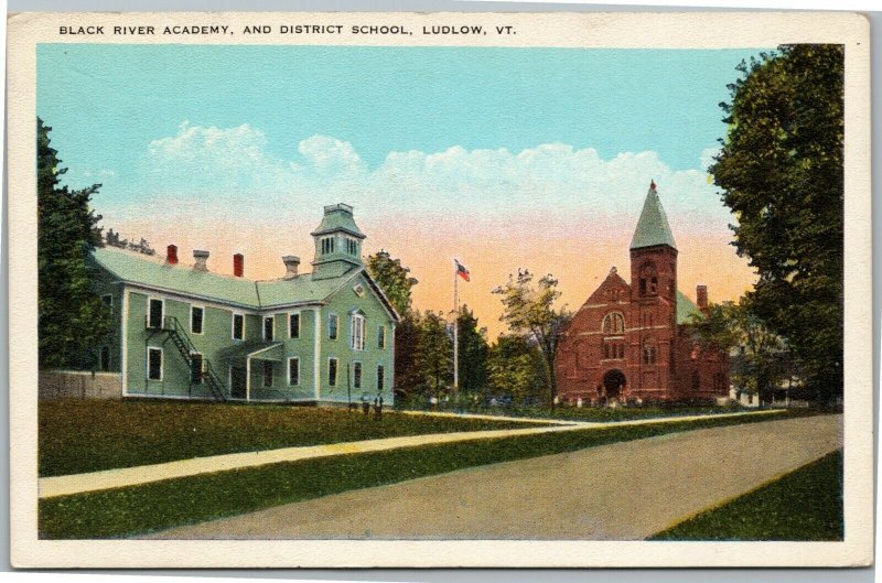 Black River Academy and District School, Ludlow Vermont postcard