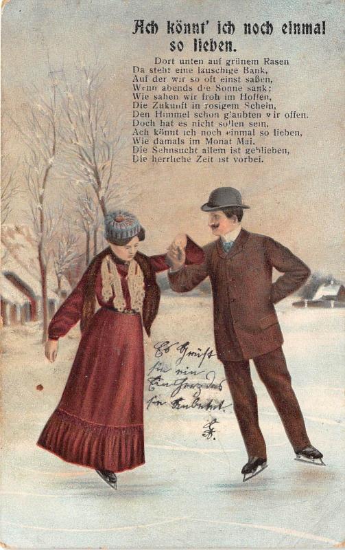 B70983 Ice Skating Patinage Couple Litho Hungary