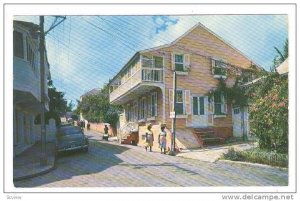 Quaint Market Street typifies the old world charm of Nassau, Bahamas, 40-60s