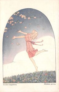 Perfect Happiness by Willebeek Le Mair Girl in Flower Field Postcard AA69017