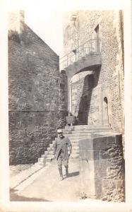 A POLOXIE LEAVING THE CHATEAU POLISH SOLDIER?  REAL PHOTO POSTCARD 1910s