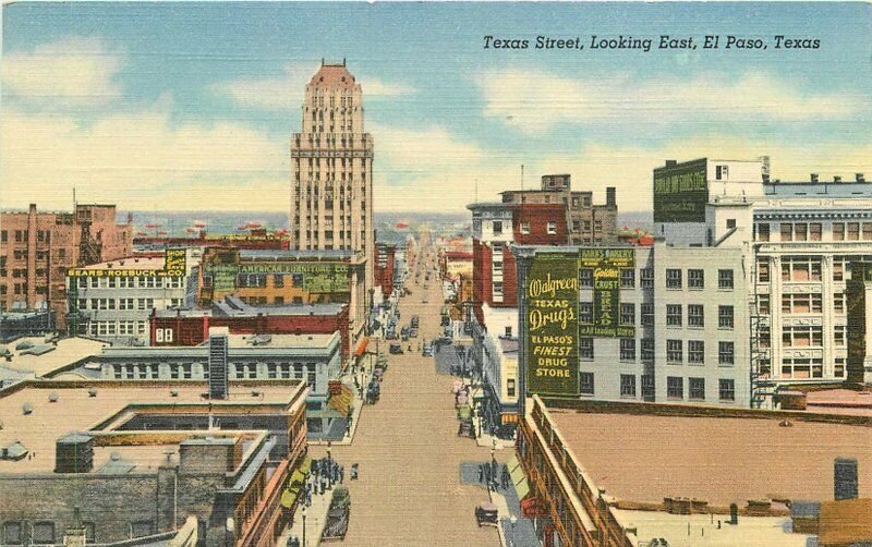 Autos Birdseye C-1940s El Paso Texas Postcard Sandoval Teich linen 6445