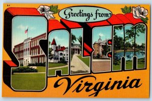 Salem Virginia VA Postcard Large Letter Greetings Landmarks c1940's Vintage