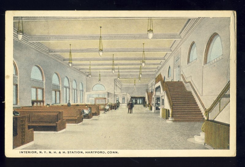Hartford, Connecticut/CT Postcard, Interior Of N.Y. & N.H. Station, Railroad/RR
