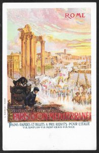 Travel Postcard Train From Paris to Rome Man in Italy FRANCE Unused c1910s