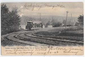 Trolley on rails coming from Eagle Rock Orange Mountain NJ BW Vintage Postcard