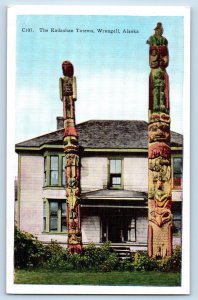 c1920's The Kadashan Totems Erection Russian Occupation Wrangell Alaska Postcard