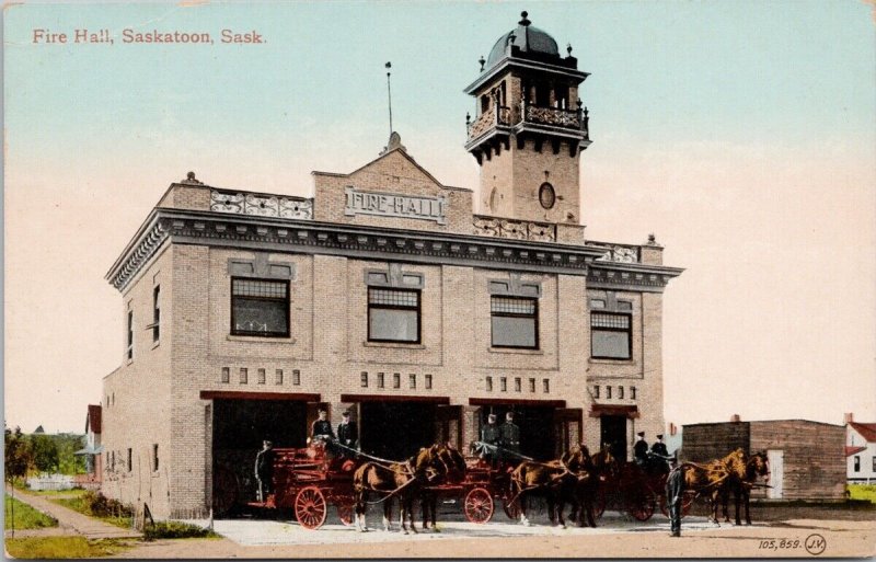 Fire Hall Saskatoon SK Saskatchewan Firemen Department Unused Postcard H31