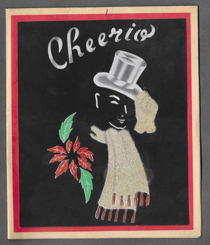 VINTAGE 1940s WWII ERA Christmas Greeting Card Art Deco CHEERIO Man In Top Hat
