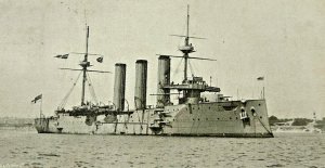 HMS Lancaster Cruiser Ship Royal Navy Vintage Postcard RPPC WWI