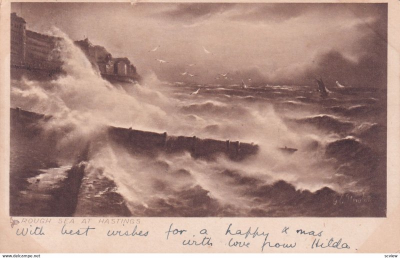 HASTINGS, Sussex, England, PU-1908; Rough Sea At Hastings, TUCK No. 673