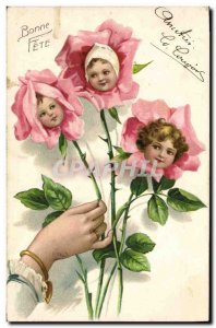 Postcard Old Main Fancy Flowers Children