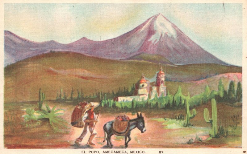 Vintage Postcard El Popo Mountains Farm Amecameca Mexico