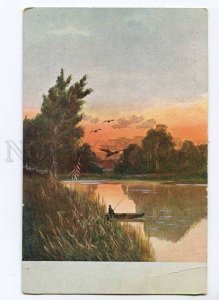 262697 HUNT Duck FISHING in Boat Vintage Colorful postcard