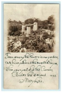 c1930's Children Playing in Garden Water Fountain Unposted RPPC Photo Postcard 