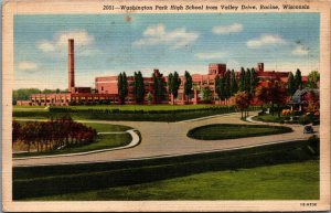 USA Washington Park High School Valley Drive Racine Linen Postcard 03.73