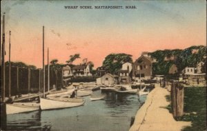 Mattapoisett MA Massachusetts Wharf Scene Hand Colored Postcard