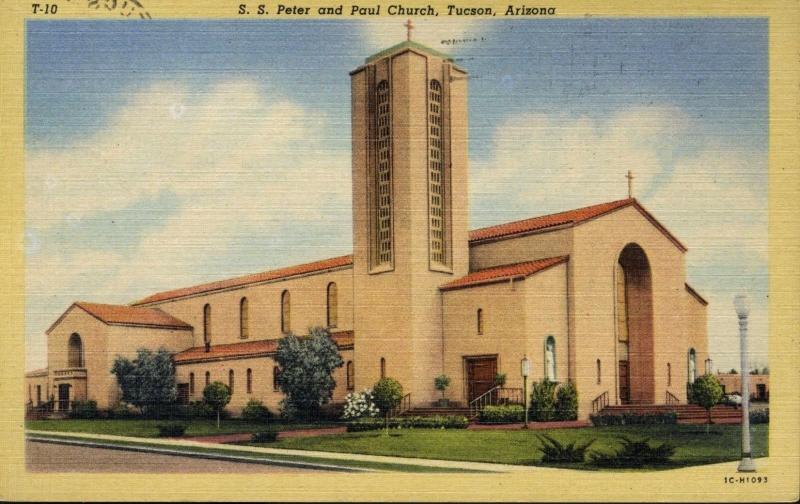 Tuscon AZ Arizona ~ S.S. Peter and Paul Church ~ c1954 Vintage Linen Postcard