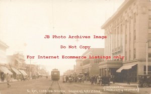 AZ, Douglas, Arizona, RPPC, G Avenue Looking South, Business Section, Trolley