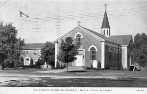 J35/ New Buffalo Michigan Postcard c1940s St Mary's Catholic Church 210