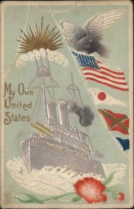 American Flag Battleship My Own United States Patriotic Airbrushed c1910 PC
