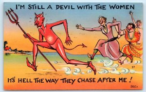 WALT MUNSON Comic Artist I'M STILL A DEVIL with Women 1940s Pitchfork Postcard